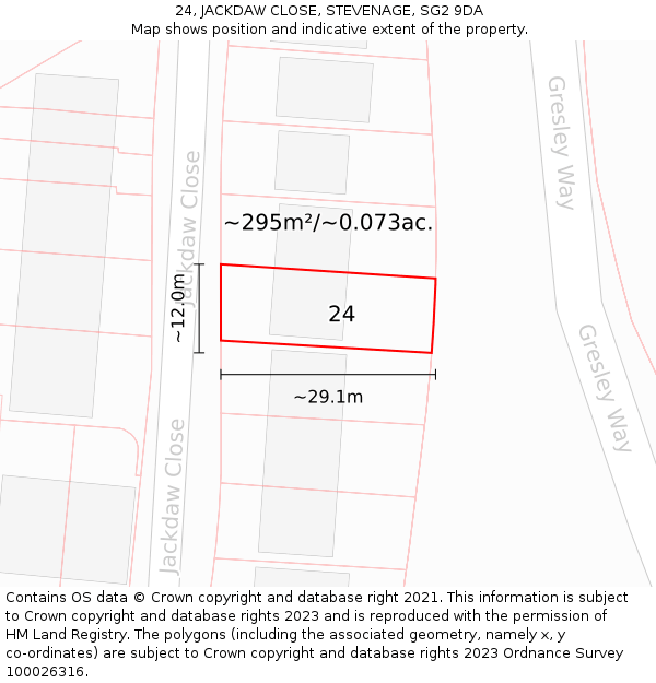 24, JACKDAW CLOSE, STEVENAGE, SG2 9DA: Plot and title map