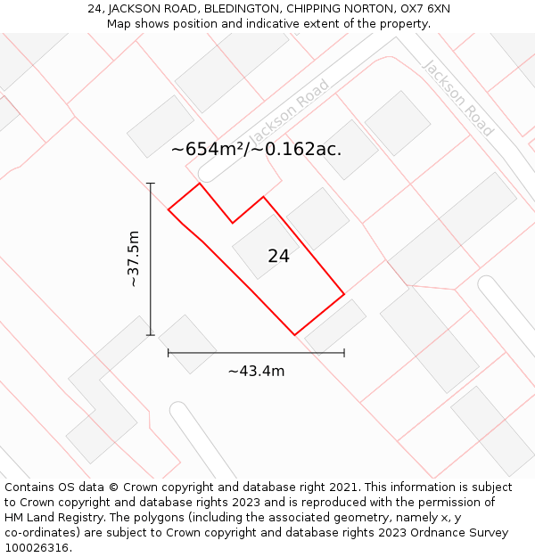 24, JACKSON ROAD, BLEDINGTON, CHIPPING NORTON, OX7 6XN: Plot and title map