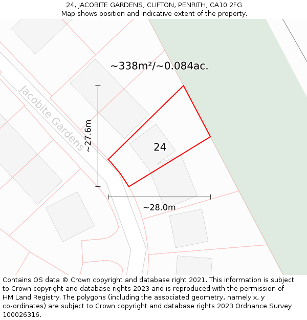 24, JACOBITE GARDENS, CLIFTON, PENRITH, CA10 2FG: Plot and title map