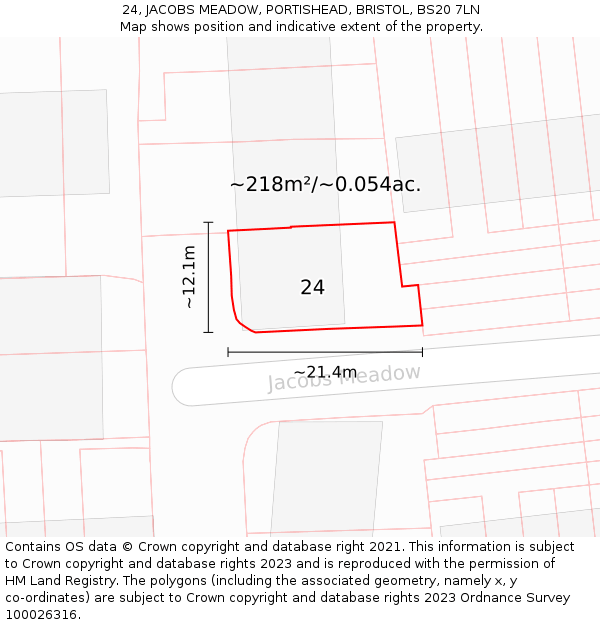 24, JACOBS MEADOW, PORTISHEAD, BRISTOL, BS20 7LN: Plot and title map