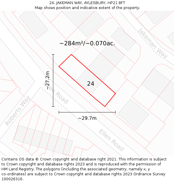 24, JAKEMAN WAY, AYLESBURY, HP21 8FT: Plot and title map