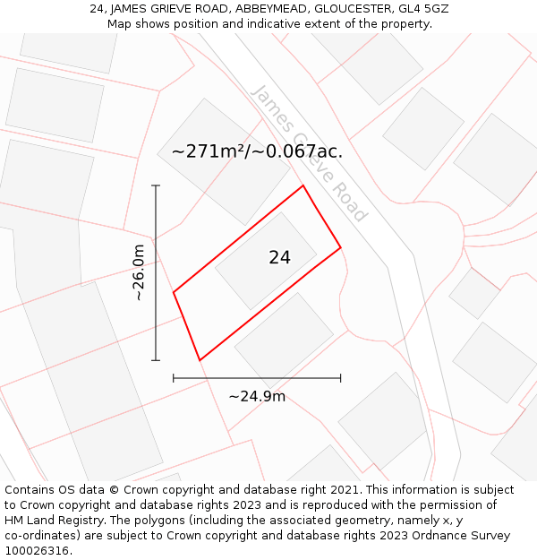 24, JAMES GRIEVE ROAD, ABBEYMEAD, GLOUCESTER, GL4 5GZ: Plot and title map