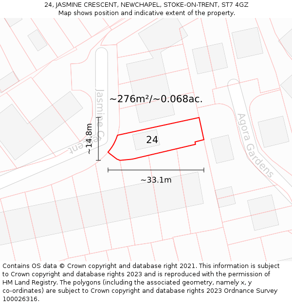 24, JASMINE CRESCENT, NEWCHAPEL, STOKE-ON-TRENT, ST7 4GZ: Plot and title map