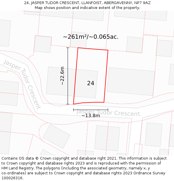 24, JASPER TUDOR CRESCENT, LLANFOIST, ABERGAVENNY, NP7 9AZ: Plot and title map