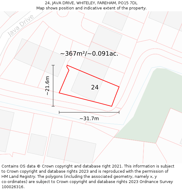 24, JAVA DRIVE, WHITELEY, FAREHAM, PO15 7DL: Plot and title map