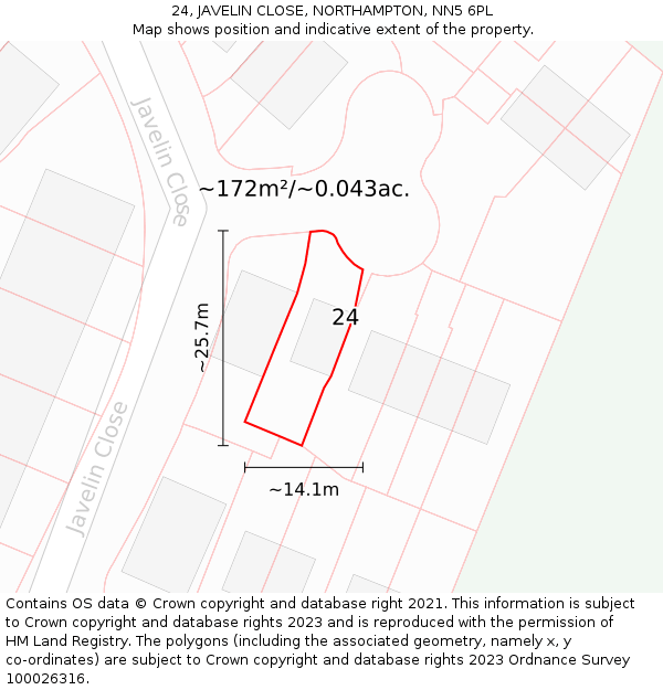 24, JAVELIN CLOSE, NORTHAMPTON, NN5 6PL: Plot and title map