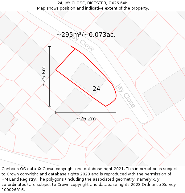 24, JAY CLOSE, BICESTER, OX26 6XN: Plot and title map