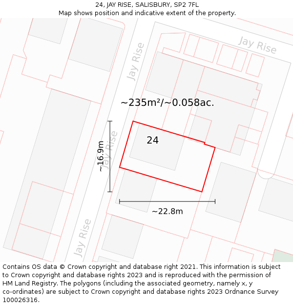 24, JAY RISE, SALISBURY, SP2 7FL: Plot and title map