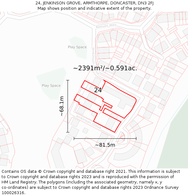 24, JENKINSON GROVE, ARMTHORPE, DONCASTER, DN3 2FJ: Plot and title map