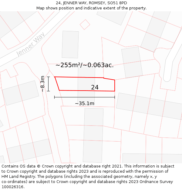 24, JENNER WAY, ROMSEY, SO51 8PD: Plot and title map