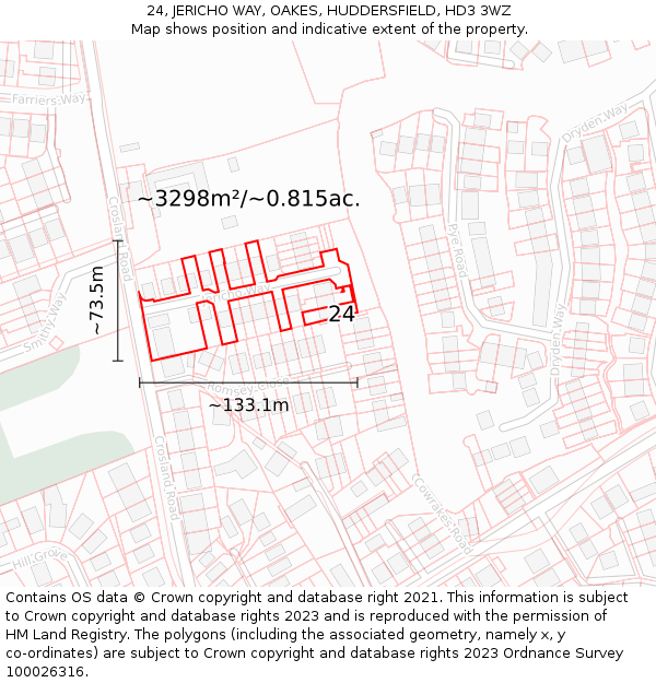 24, JERICHO WAY, OAKES, HUDDERSFIELD, HD3 3WZ: Plot and title map