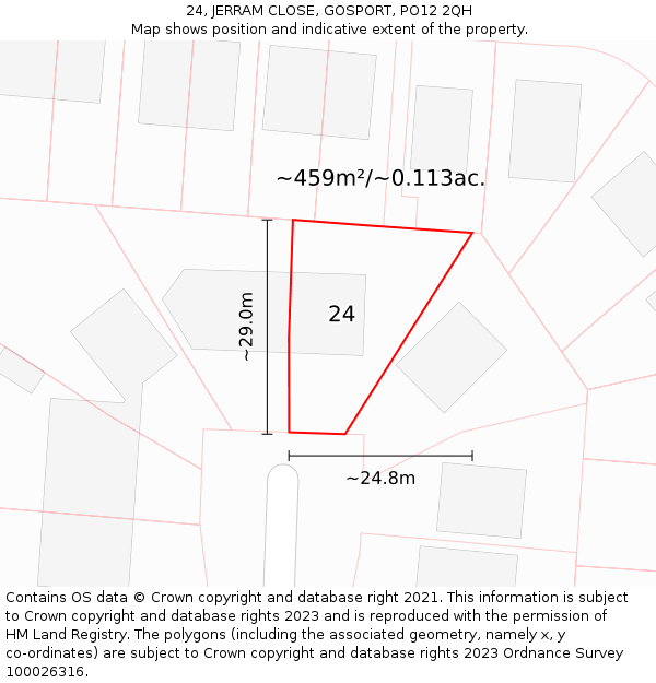 24, JERRAM CLOSE, GOSPORT, PO12 2QH: Plot and title map