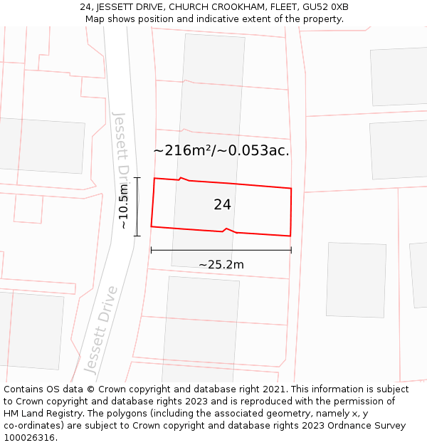 24, JESSETT DRIVE, CHURCH CROOKHAM, FLEET, GU52 0XB: Plot and title map