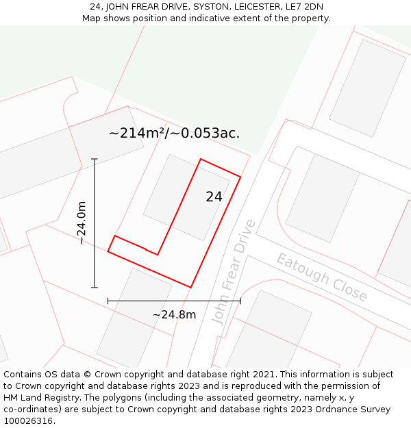 24, JOHN FREAR DRIVE, SYSTON, LEICESTER, LE7 2DN: Plot and title map