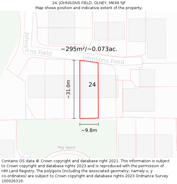 24, JOHNSONS FIELD, OLNEY, MK46 5JF: Plot and title map
