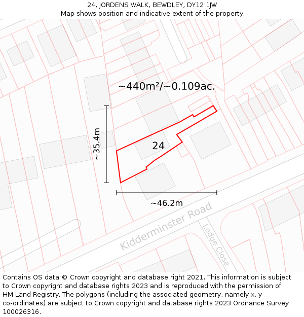 24, JORDENS WALK, BEWDLEY, DY12 1JW: Plot and title map