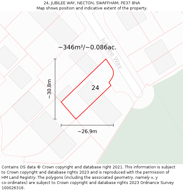24, JUBILEE WAY, NECTON, SWAFFHAM, PE37 8NA: Plot and title map