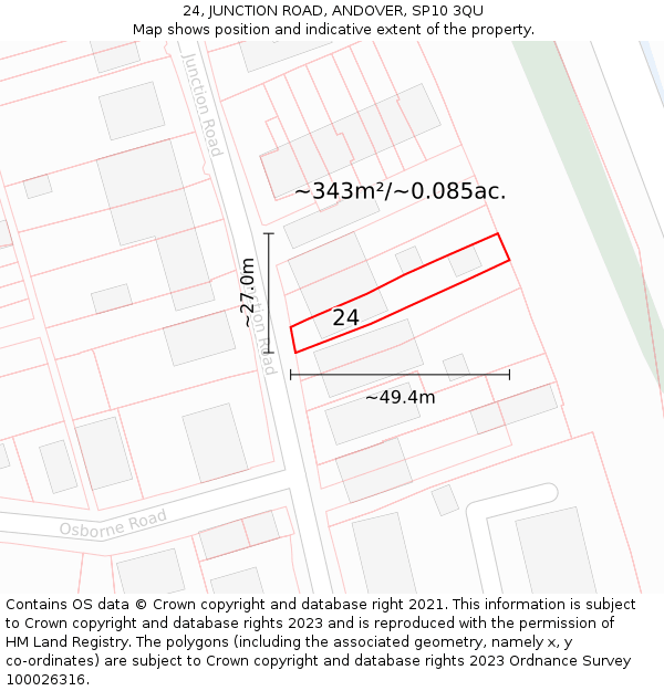 24, JUNCTION ROAD, ANDOVER, SP10 3QU: Plot and title map