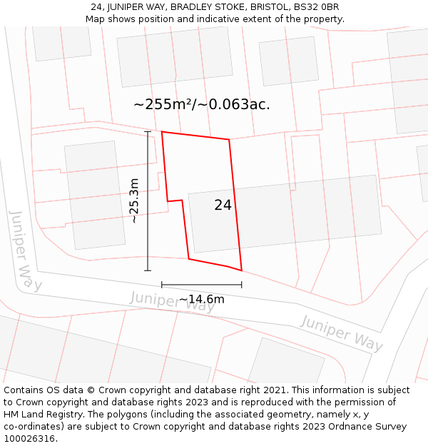24, JUNIPER WAY, BRADLEY STOKE, BRISTOL, BS32 0BR: Plot and title map