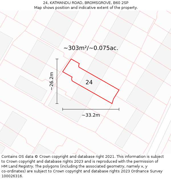 24, KATMANDU ROAD, BROMSGROVE, B60 2SP: Plot and title map