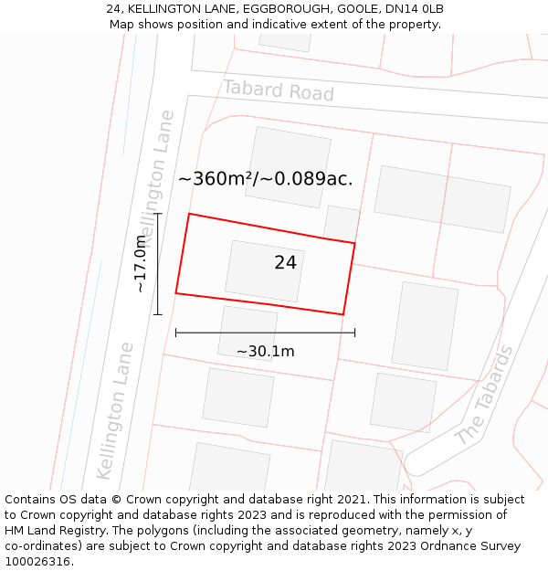 24, KELLINGTON LANE, EGGBOROUGH, GOOLE, DN14 0LB: Plot and title map