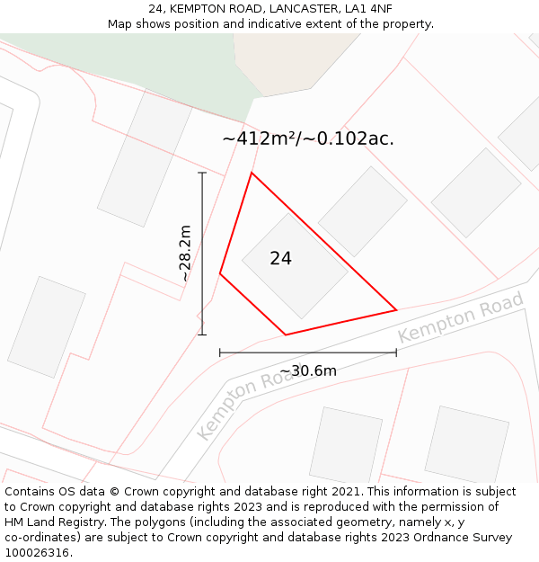 24, KEMPTON ROAD, LANCASTER, LA1 4NF: Plot and title map