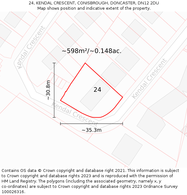 24, KENDAL CRESCENT, CONISBROUGH, DONCASTER, DN12 2DU: Plot and title map