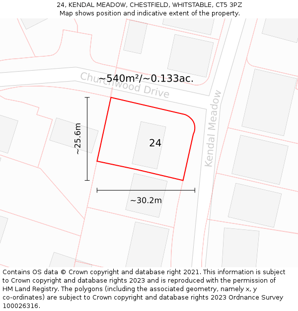 24, KENDAL MEADOW, CHESTFIELD, WHITSTABLE, CT5 3PZ: Plot and title map