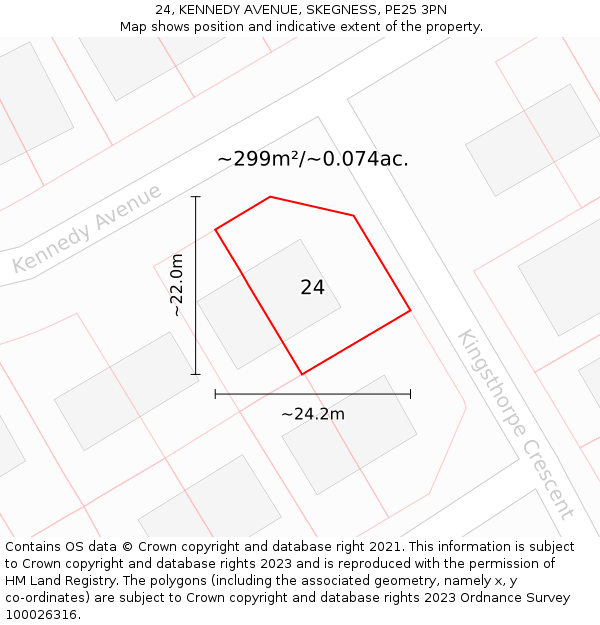 24, KENNEDY AVENUE, SKEGNESS, PE25 3PN: Plot and title map