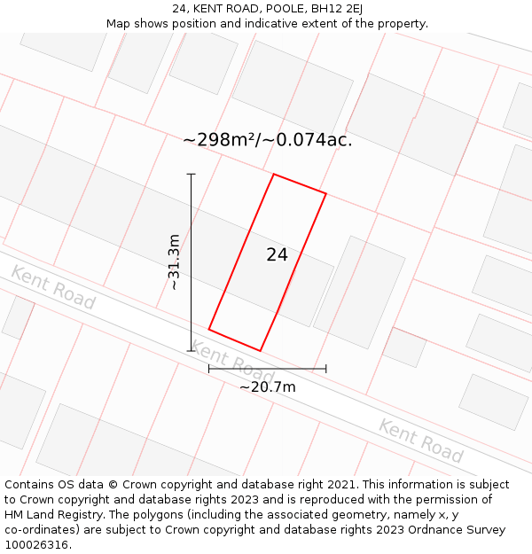 24, KENT ROAD, POOLE, BH12 2EJ: Plot and title map