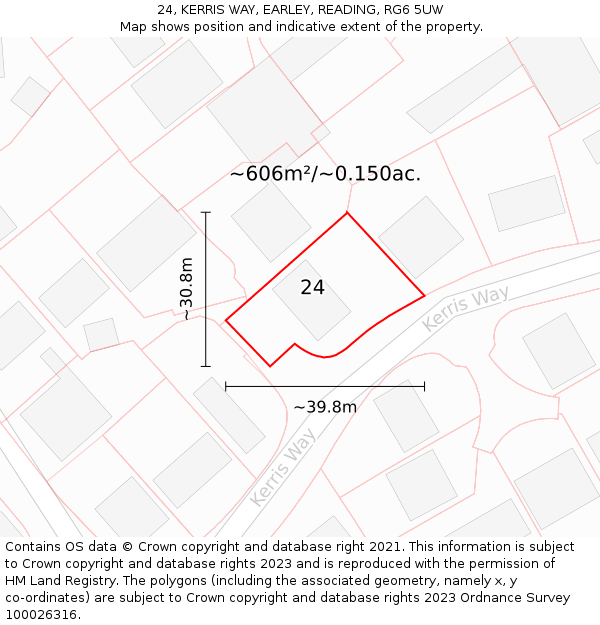 24, KERRIS WAY, EARLEY, READING, RG6 5UW: Plot and title map