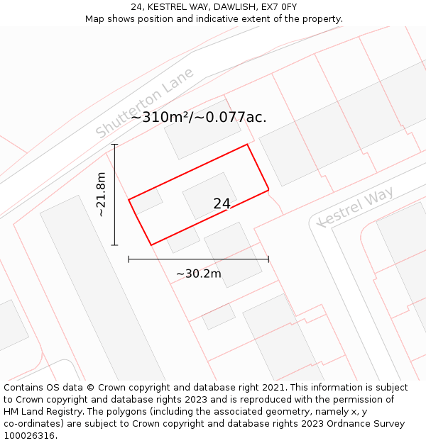 24, KESTREL WAY, DAWLISH, EX7 0FY: Plot and title map