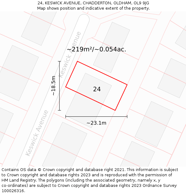24, KESWICK AVENUE, CHADDERTON, OLDHAM, OL9 9JG: Plot and title map