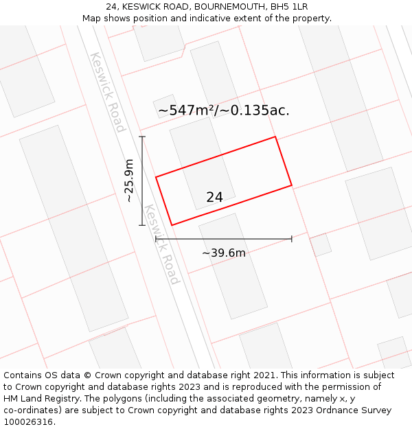 24, KESWICK ROAD, BOURNEMOUTH, BH5 1LR: Plot and title map