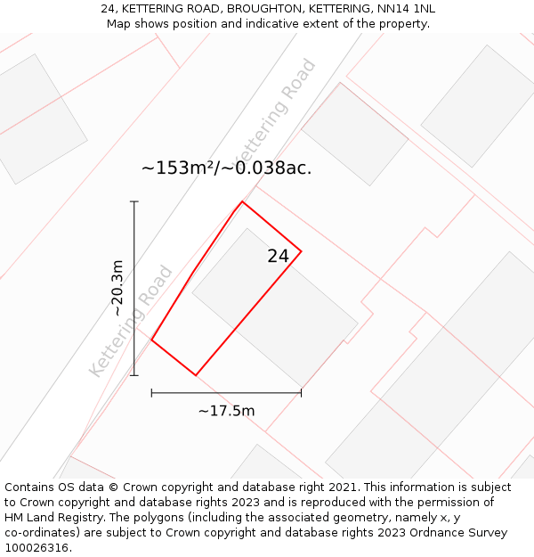 24, KETTERING ROAD, BROUGHTON, KETTERING, NN14 1NL: Plot and title map