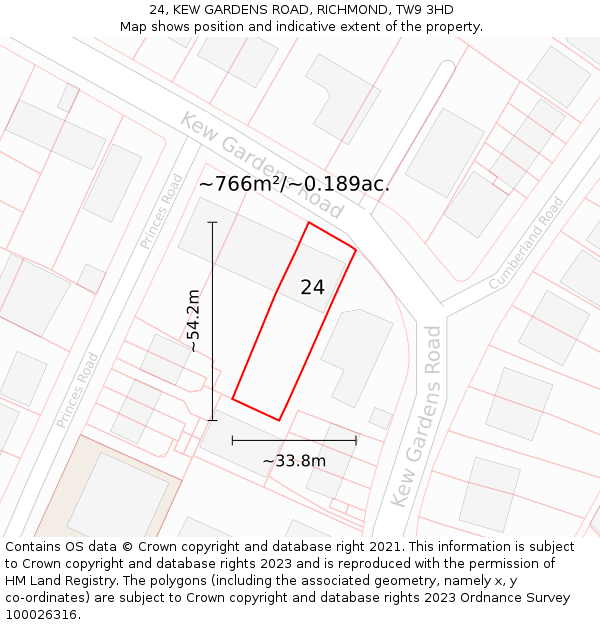 24, KEW GARDENS ROAD, RICHMOND, TW9 3HD: Plot and title map