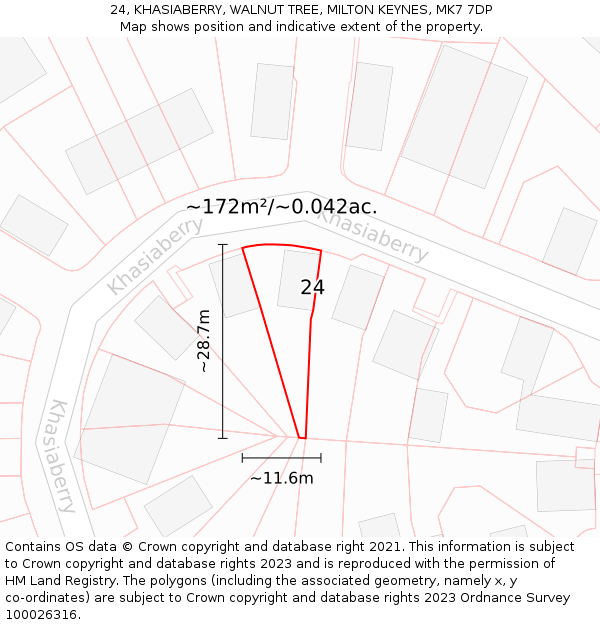 24, KHASIABERRY, WALNUT TREE, MILTON KEYNES, MK7 7DP: Plot and title map