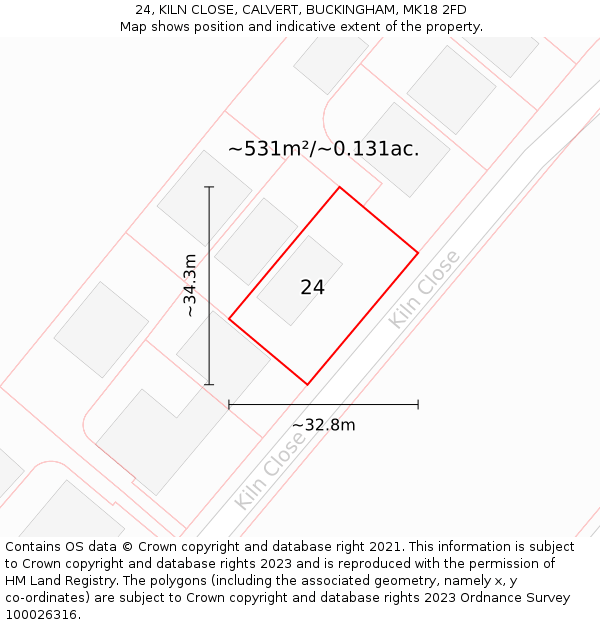 24, KILN CLOSE, CALVERT, BUCKINGHAM, MK18 2FD: Plot and title map