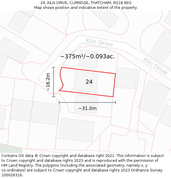 24, KILN DRIVE, CURRIDGE, THATCHAM, RG18 9EG: Plot and title map