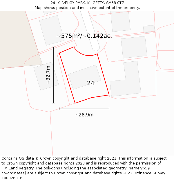 24, KILVELGY PARK, KILGETTY, SA68 0TZ: Plot and title map