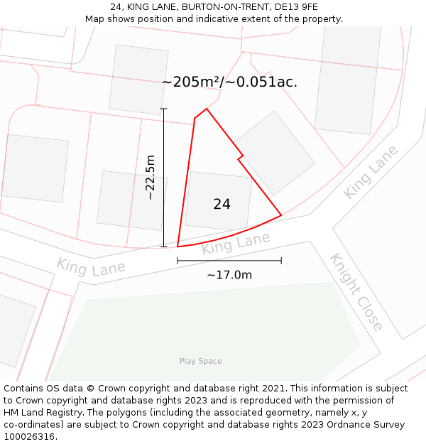 24, KING LANE, BURTON-ON-TRENT, DE13 9FE: Plot and title map