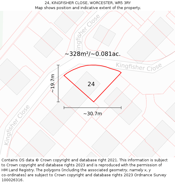 24, KINGFISHER CLOSE, WORCESTER, WR5 3RY: Plot and title map
