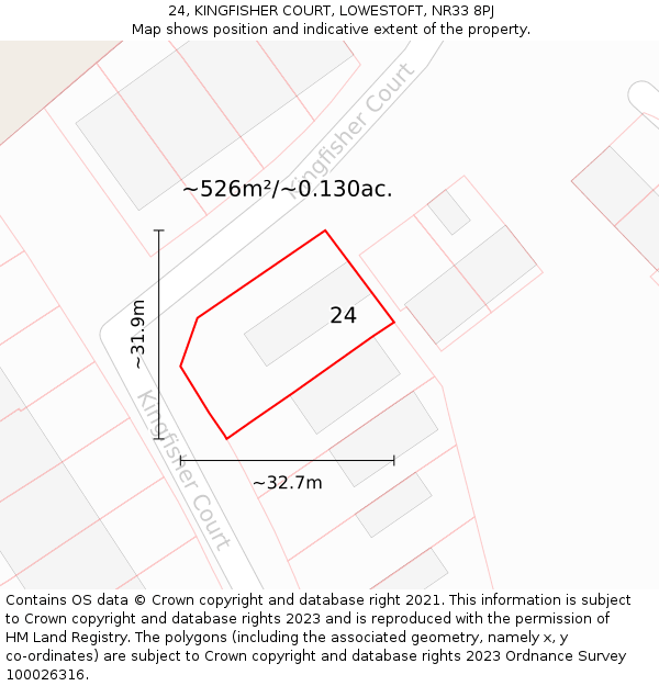 24, KINGFISHER COURT, LOWESTOFT, NR33 8PJ: Plot and title map