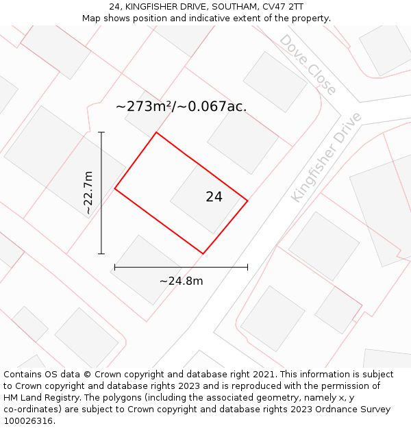 24, KINGFISHER DRIVE, SOUTHAM, CV47 2TT: Plot and title map