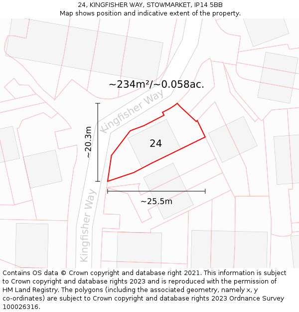 24, KINGFISHER WAY, STOWMARKET, IP14 5BB: Plot and title map