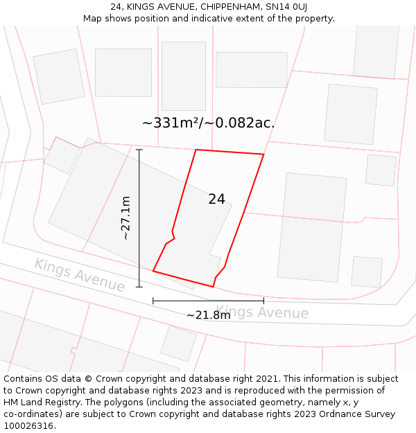 24, KINGS AVENUE, CHIPPENHAM, SN14 0UJ: Plot and title map