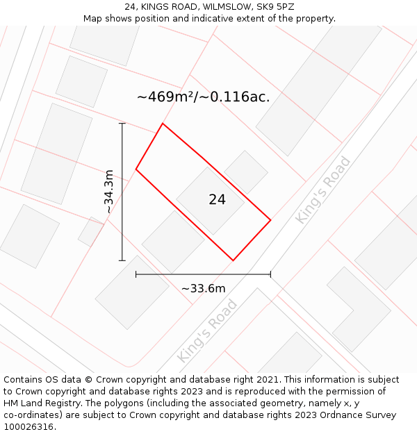 24, KINGS ROAD, WILMSLOW, SK9 5PZ: Plot and title map