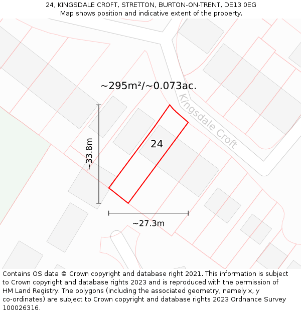 24, KINGSDALE CROFT, STRETTON, BURTON-ON-TRENT, DE13 0EG: Plot and title map