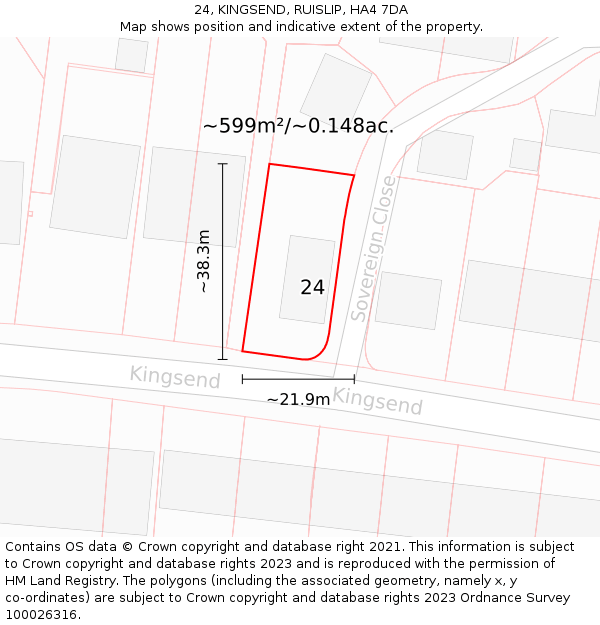 24, KINGSEND, RUISLIP, HA4 7DA: Plot and title map