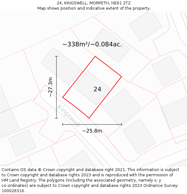 24, KINGSWELL, MORPETH, NE61 2TZ: Plot and title map